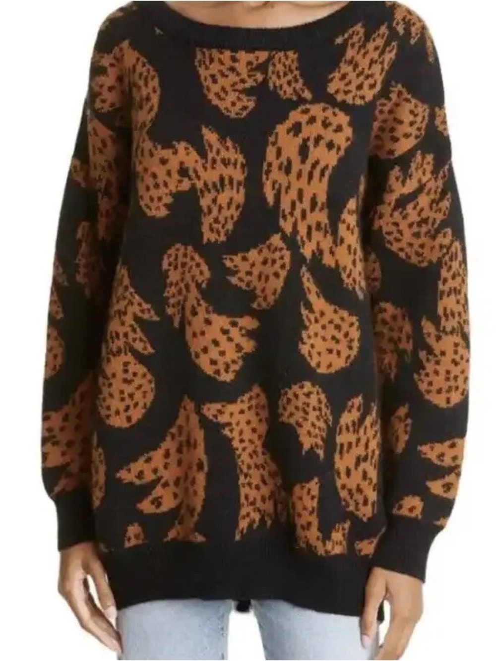 FARM Rio Black Crewneck Sweater with Orange Abstract Animal Print - Picture 6 of 7